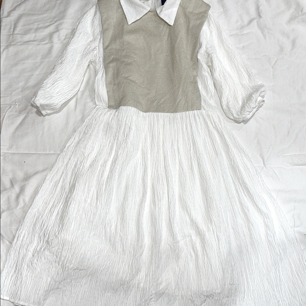 Elegant White and Gray Women's Dress